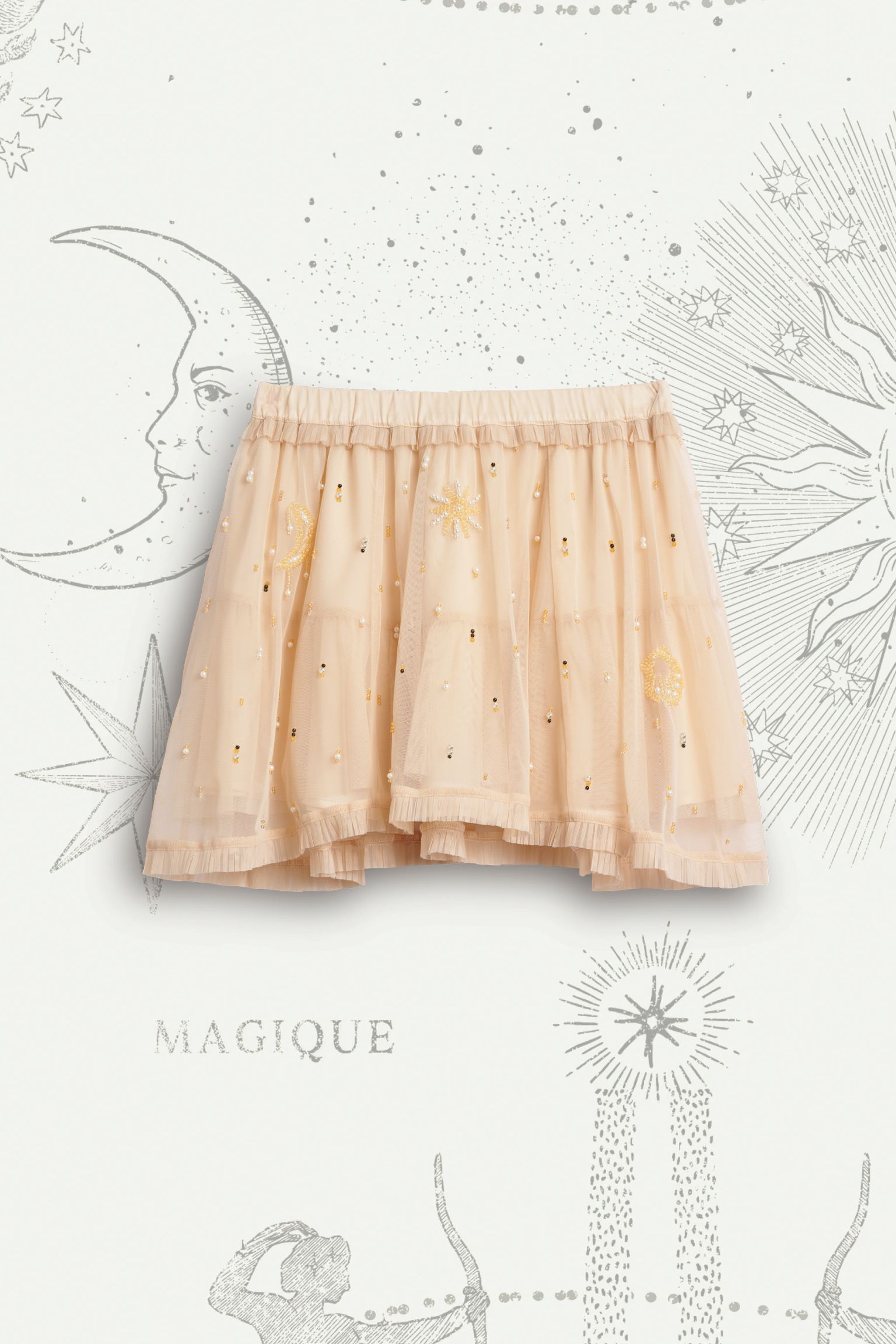 

Bead-motif frill skirt
