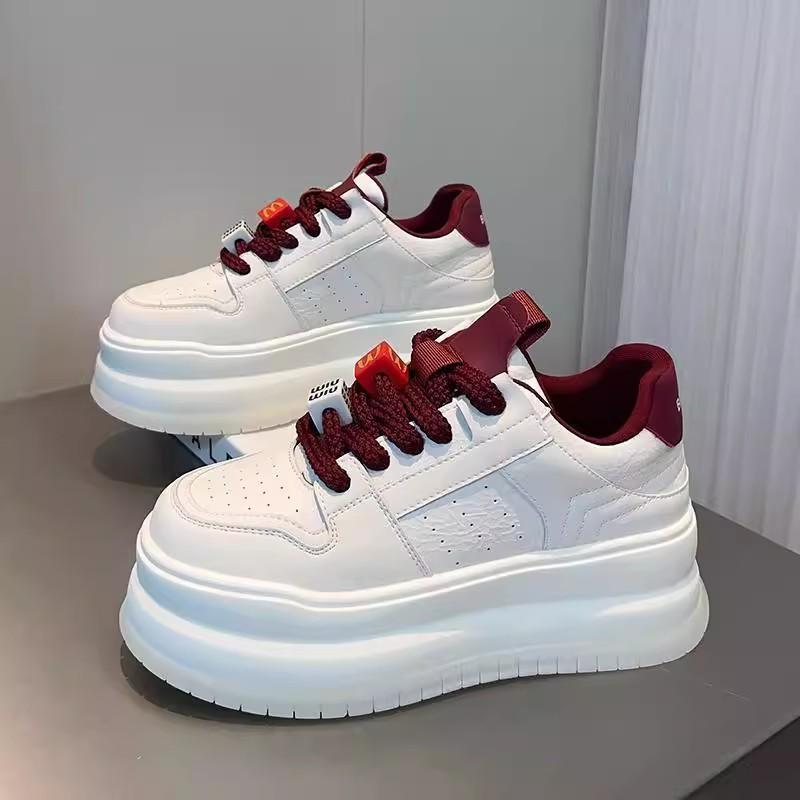 

Leather platform white shoes women s 2025 spring new versatile height increase 6CM bread shoes small muffin shoes 40 красный