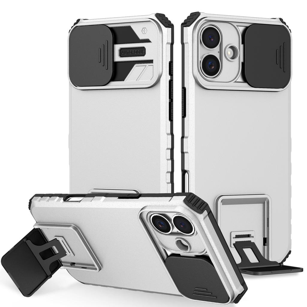 For iPhone 16 Case Camera Slider PC + TPU Phone Cover with Kickstand