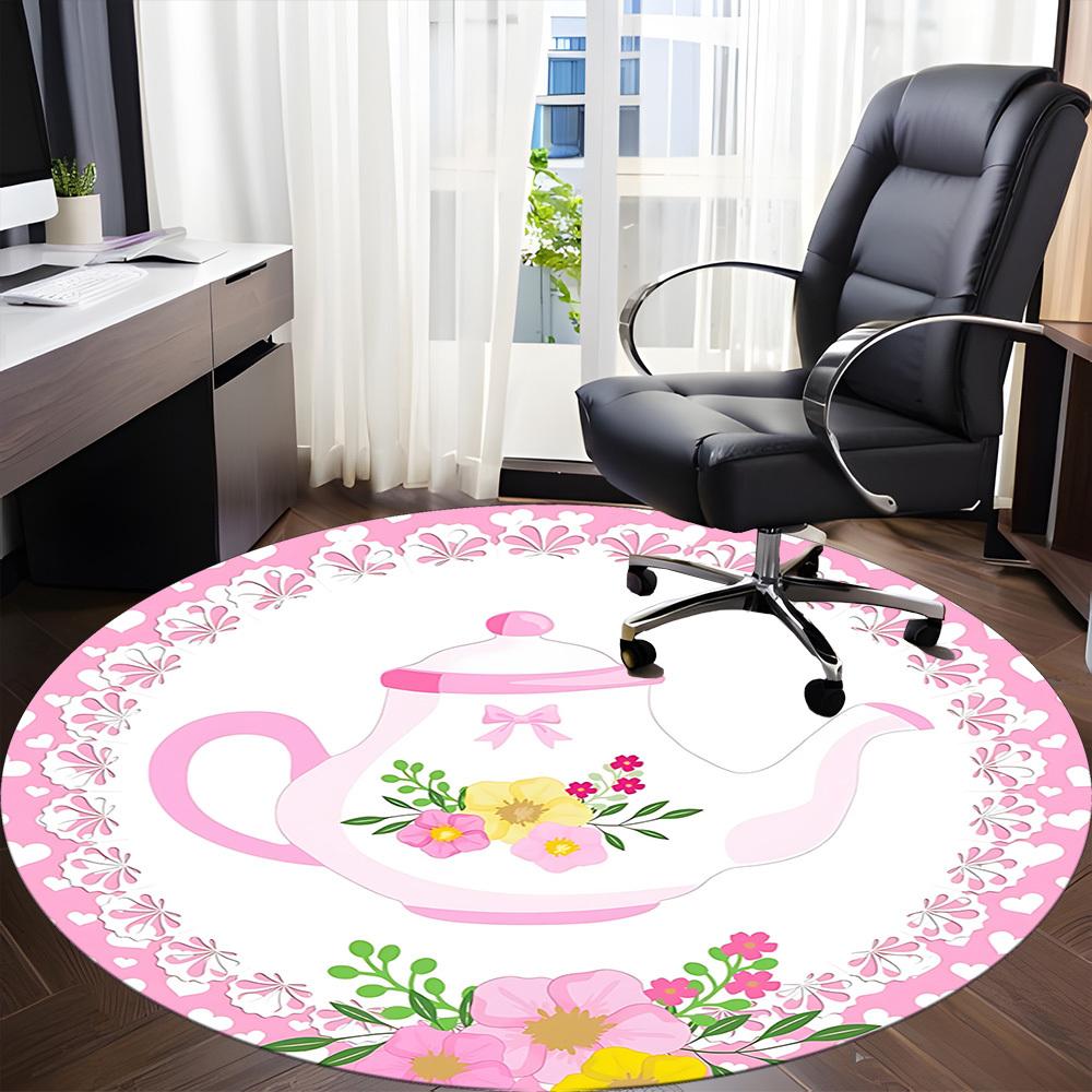 1pc TeaPot Floral Chair Carpet for Office Non Slip, Machine Washable Rug for Office, Room Holiday Decor for Christmas, Birthday Polyester