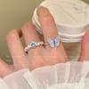 Ins Cold Wind Ice Blue Broken Diamond Butterfly Flower Light Luxury Open Ring Women's Simple Fashion Stacked Ring