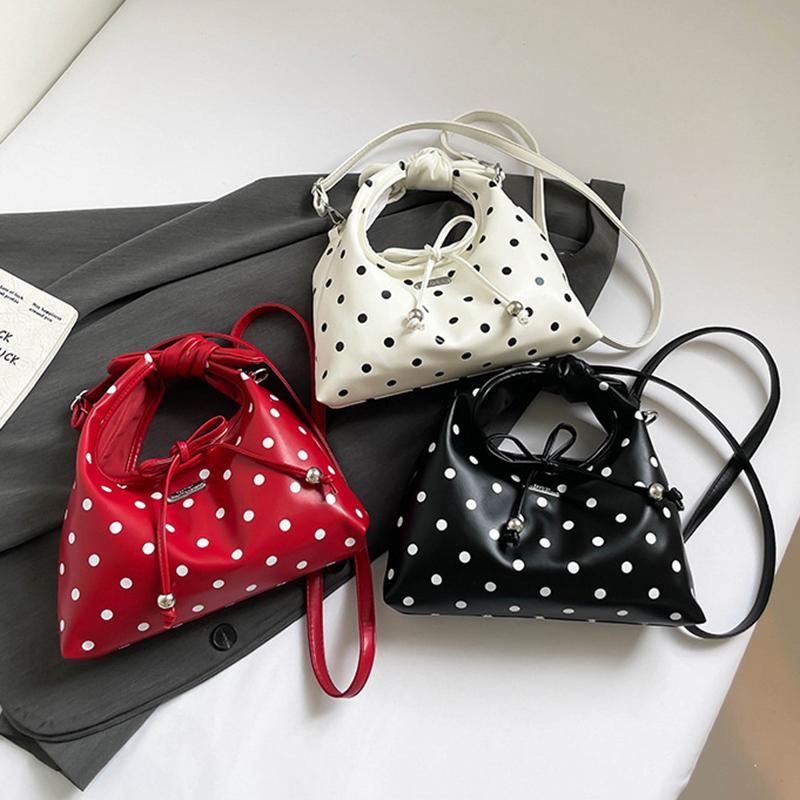 Yogodlns Women's Versatile Bag Retro Leather Shoulder Bag Bow Tie Crossbody Bag Polka Dot Small Hobo Handbag For Everyday Use