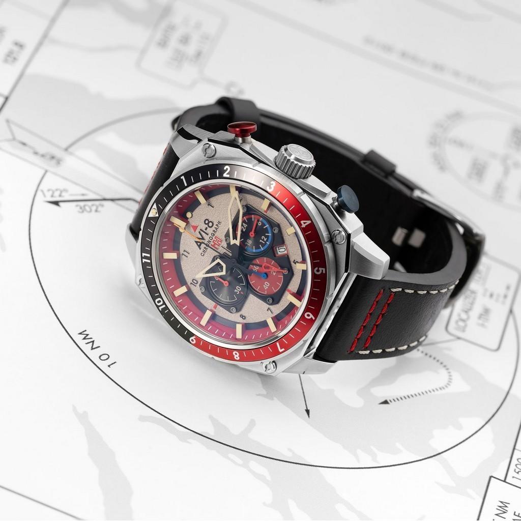 AVI-8 Hawker Hunter Atlas Dual Time Chronograph Hazard Red Quartz AV-4100-03 Men's Watch