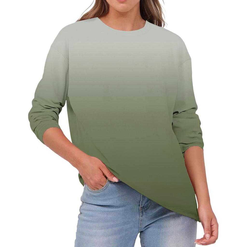 Women's Fashionable Casual Round Neck Color Long-sleeve Top