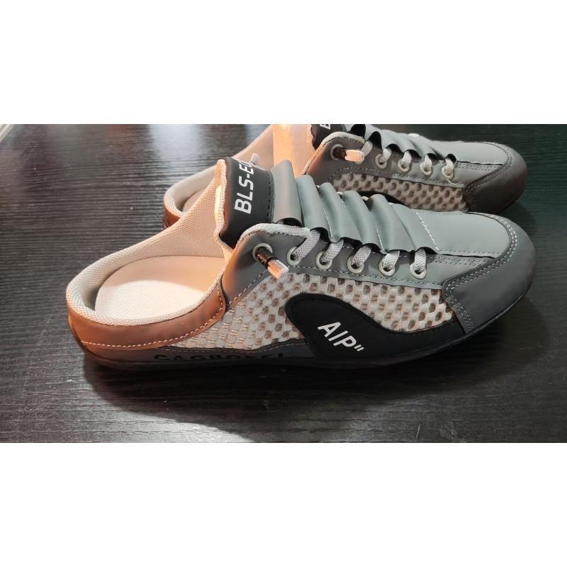 

Мужская обувь лето новая дышащая сумка голова тапочки один педаль повседневная ленивая молодежная носка полусабо 44 серый