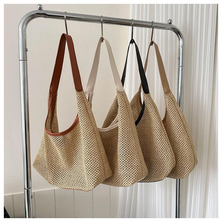 Retro Woven Tote Bags for Women Grass Woven Tote Bag Armpit Bags Large Capacity Single Shoulder Bag Beach Bag Handbags