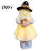 Decorative Wall Light Halloween Pumpkin Ghost Night with Witch Hat, Resin Soft Glow Unique Decor Plug-in LED Bedroom Light, Spooky Sconce for