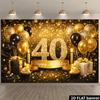 2D-Ebene 40. Geburtstag Party Banner Hintergrund mit Schwarz-Gold-Glitzer-Thema, hergestellt aus strapazierfähigem Polyestermaterial