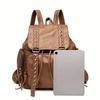 Fashion Rivet Flap Backpack, Punk Style Drawstring Daypack, Vintage PU Leather Travel Schoolbag
