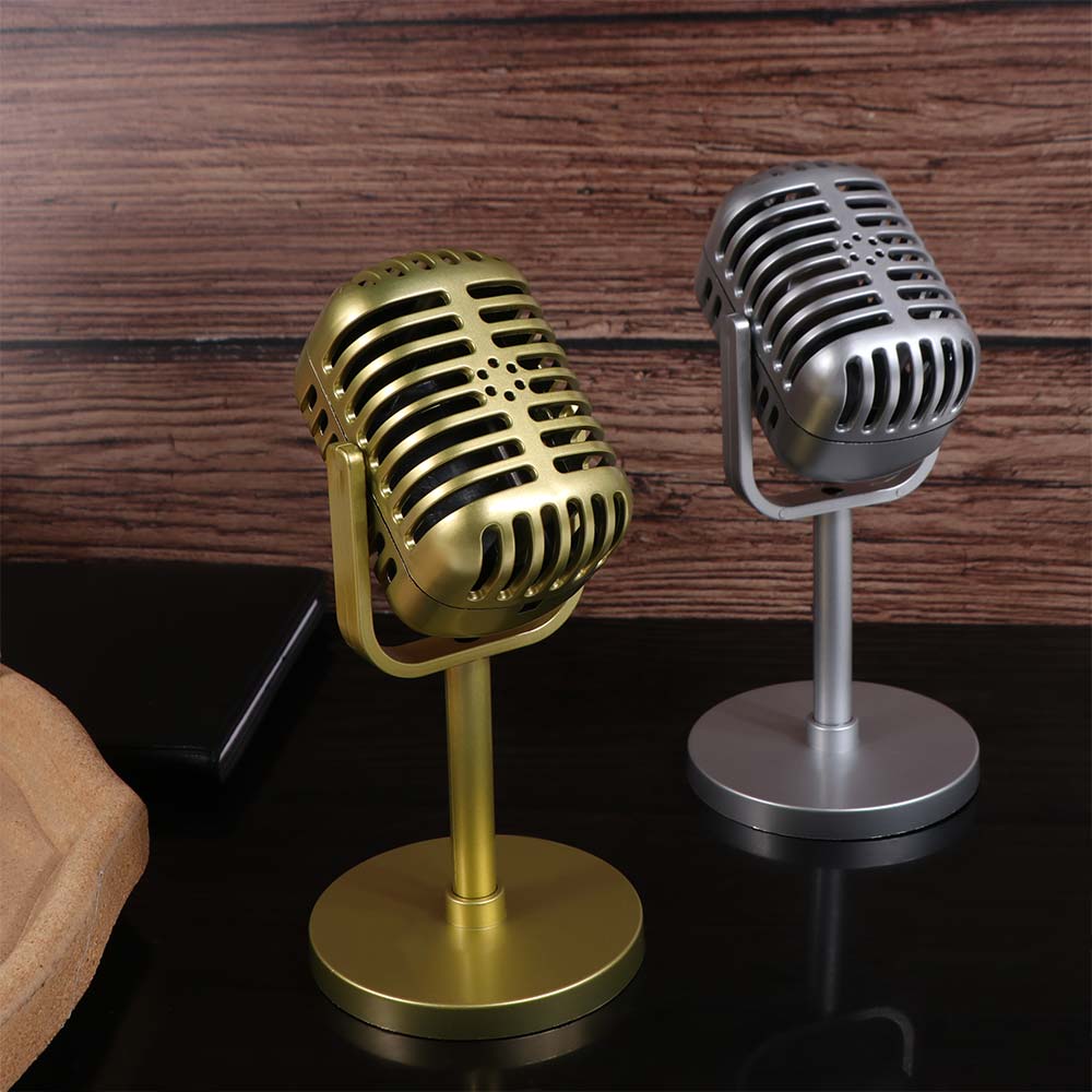 Classic Retro Microphone Props Miniature Vintage Simulation Microphone Plastic Fake Microphone Model Home Decoration