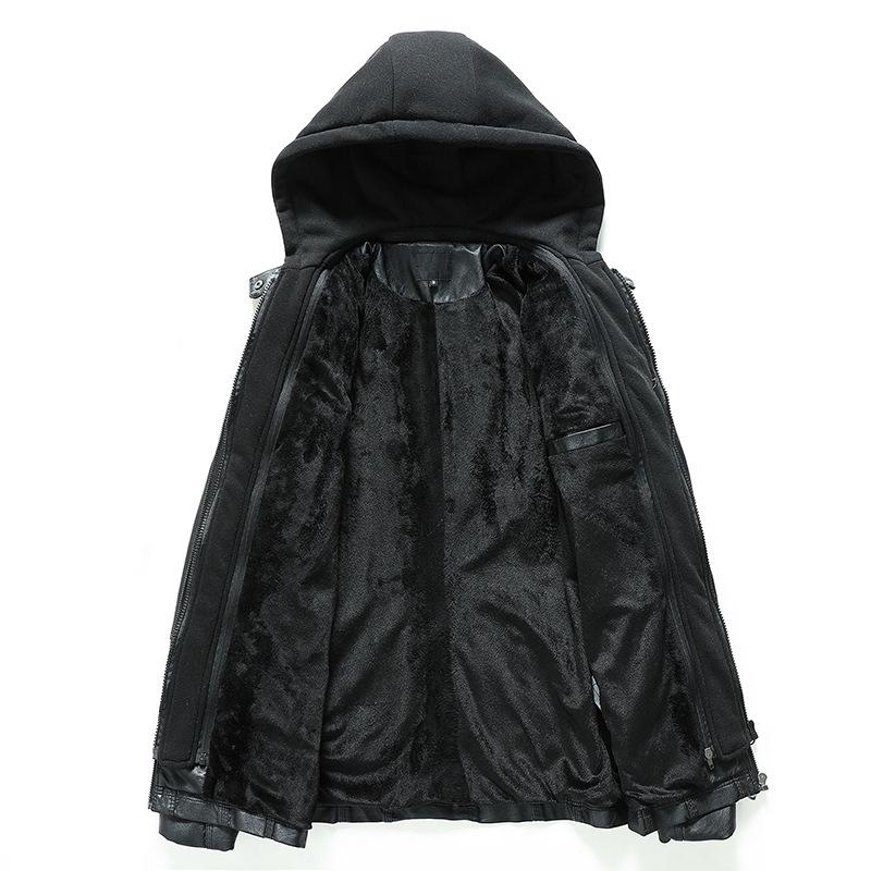European Women's Slim Fit PU Leather Motorcycle Jacket with Detachable Hood
