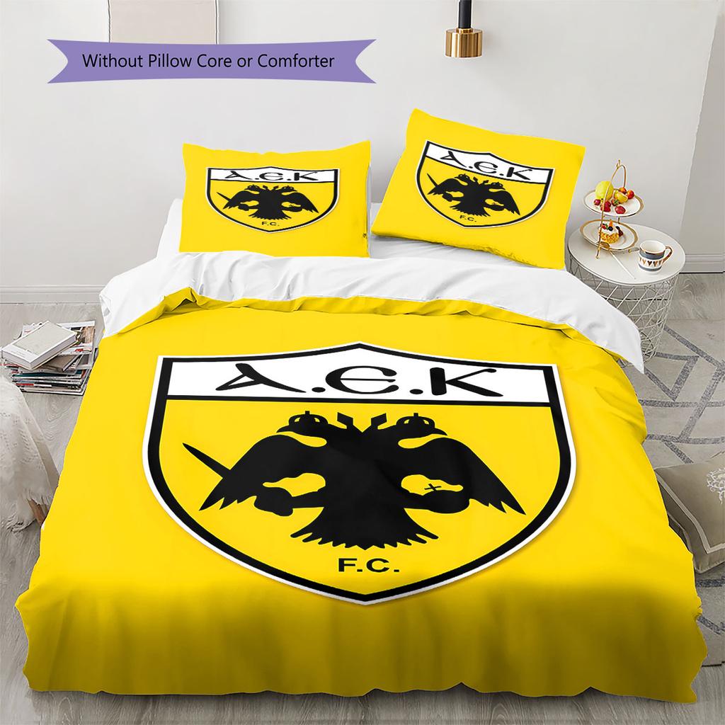 AEK Athens F.C Pattern Bedding,Quilt Set Quilt Cover Pillowcase Home Birthday Gift(1 * Duvet Cover + 2 * Pillowcase, Without Core)
