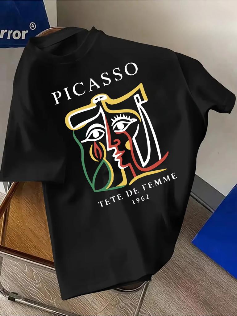 Picasso Tete De Femme 1962 Art Print Tshirt Unisex Retro Graphic Print Casual Short Sleeve Cotton Streetwear Tee Tops