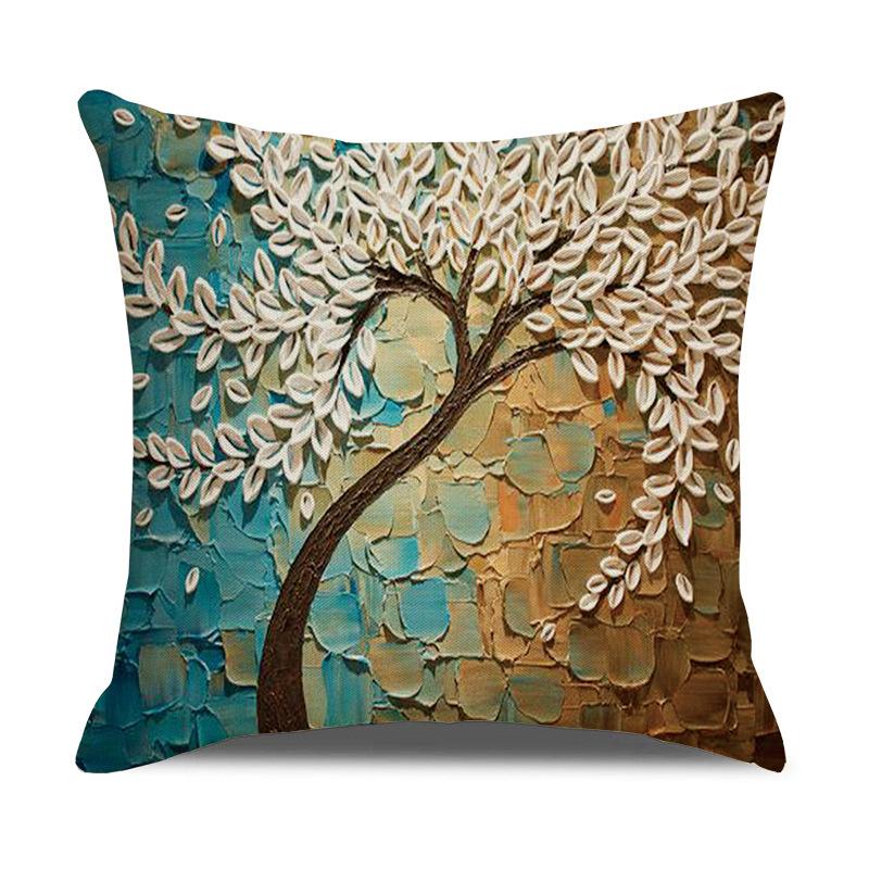 Nordic Home Furnishings Oil Painting Tree Pillow Cover Cartoon Pillow Linen Sofa Cushion Cover New Home Furnishing