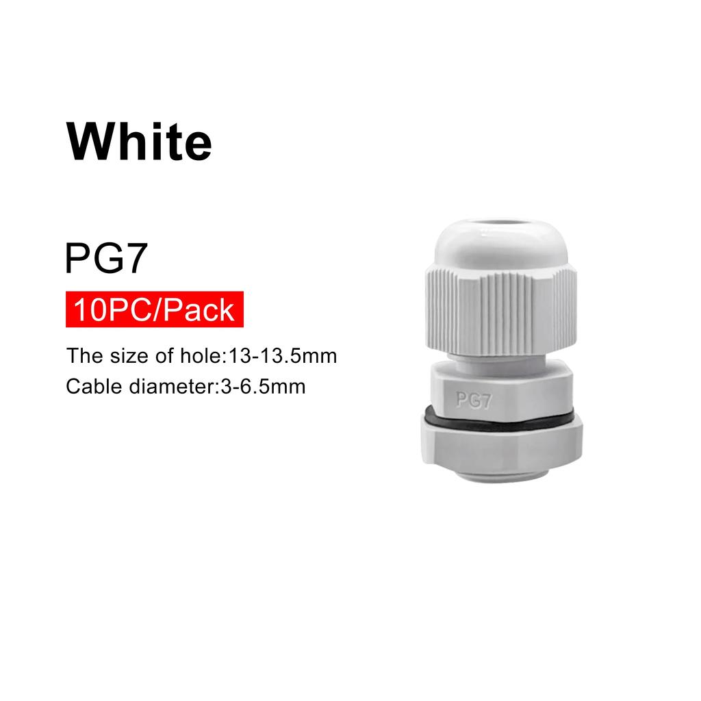 10 Stück IP68 PG7-PG16 Kabelverschraubungen Weiß/Schwarz Nylon Kunststoff Anschlusskasten Stecker Zugentlastungen Dichtungen und Gegenmuttern