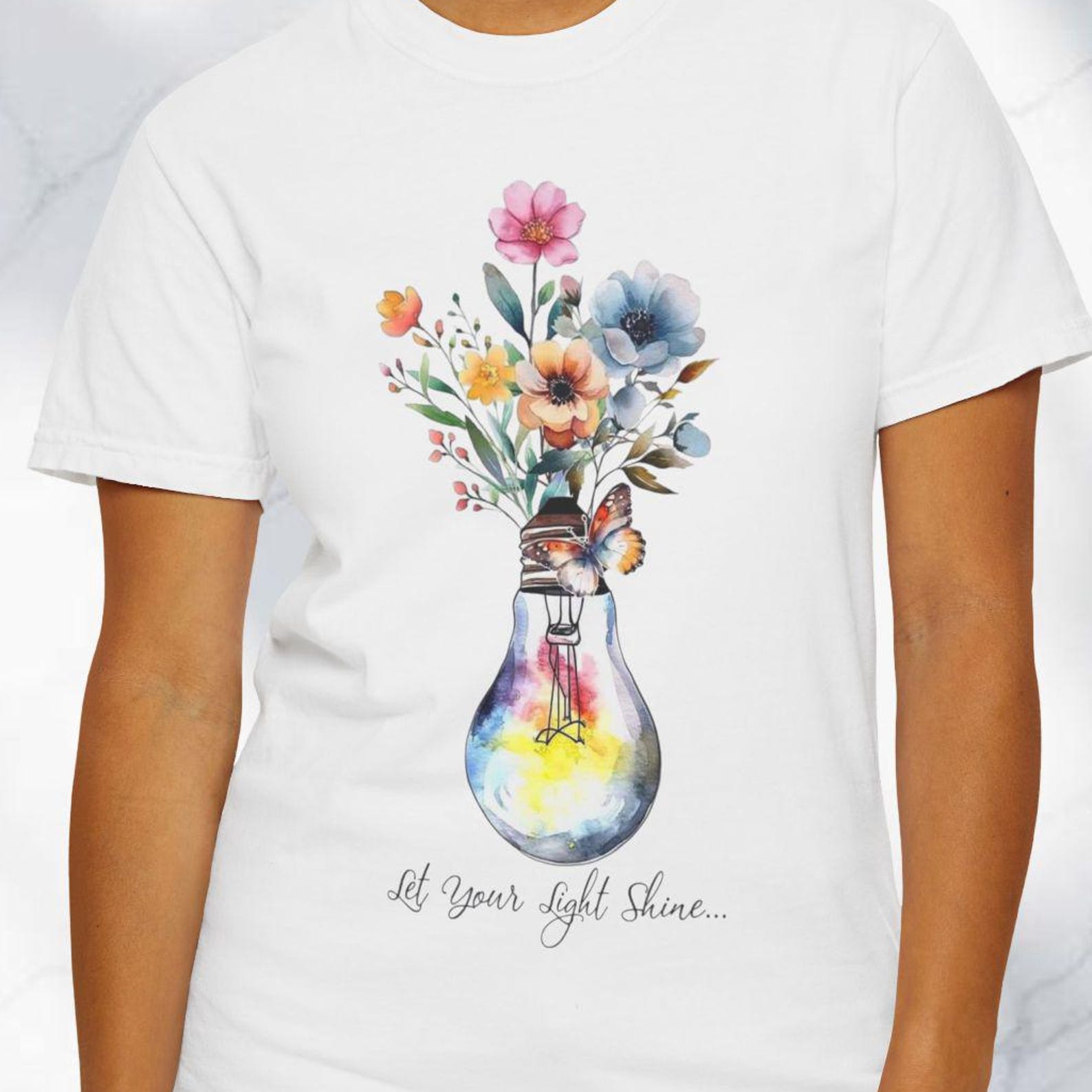 Watercolor Floral Light Bulb T Shirt, Inspirational Quote Graphic Tee 4XL