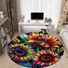 1 Stück Bunter Sonnenblumen-Buntglas-Stuhlteppich für das Büro, Runde Polyestermatte, Büro, Pflegeleichtes Gewebe, Waschbarer rutschfester Teppich