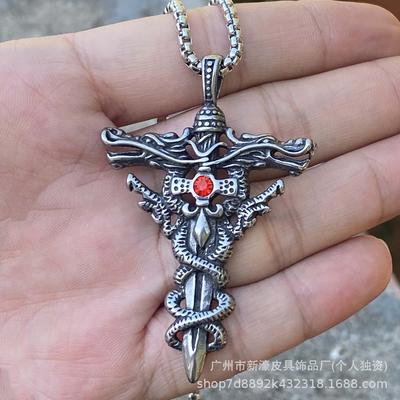 Accessoarer, Hip Hop Personlighet Trend Mode Dubbel Drake Magiskt Svärd Rostfritt Stål Hänge Titanstål Halsband Hänge