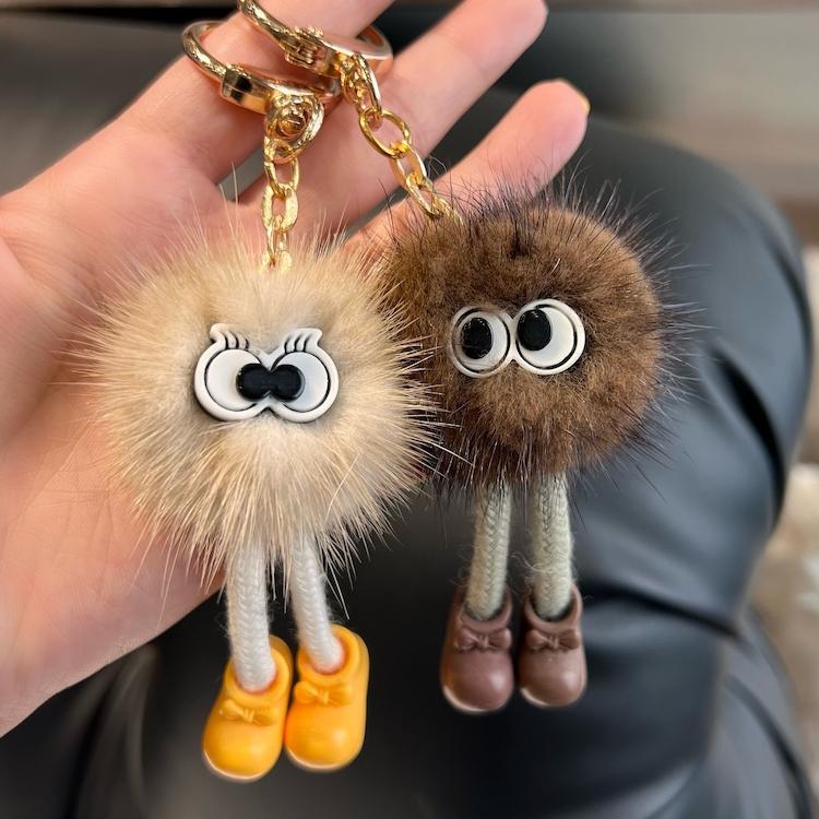 [Cute Long Legs] Mink Hair Car Keychain Pendant Ins Internet Celebrity Hair Pom-pom Book Bag Pendant