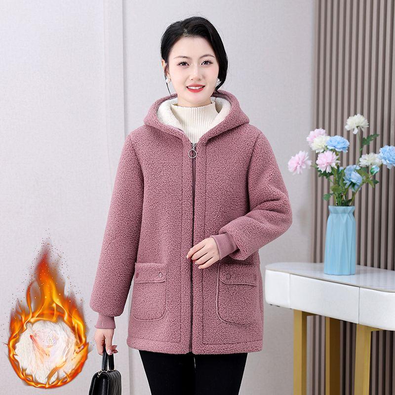 Women's Winter Jacket Plus Velvet Thickened Western Style Fashion Middle-aged and Elderly Padded Jacket Hooded Padded Jacket Padded Jacket