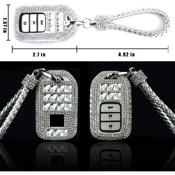 Car Key Shell Fob Key Cover with Bling Rhinestones For Honda Civic Accord CRV HRV