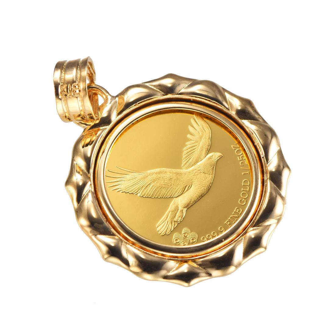 Speranza 24K Pure Gold Coin Indian Design 1 Pendant, Eagle, 1/25oz, Frame, Engraved, Unisex, No.