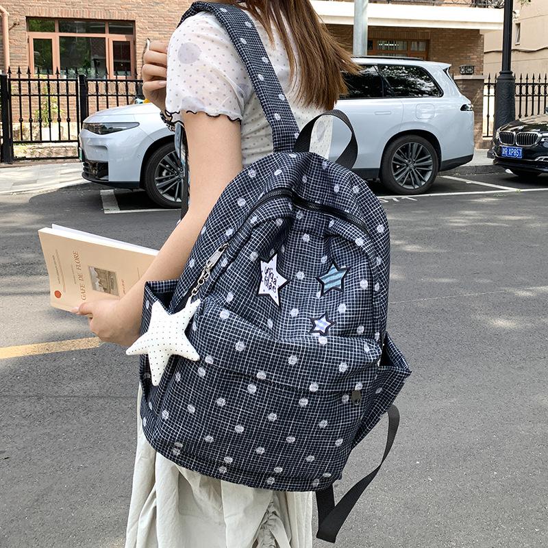 Schoolbag Japanese Niche Polka Dot Plaid Star Backpack College Student Large Capacity Lightweight Schoolbag Travel Backpack