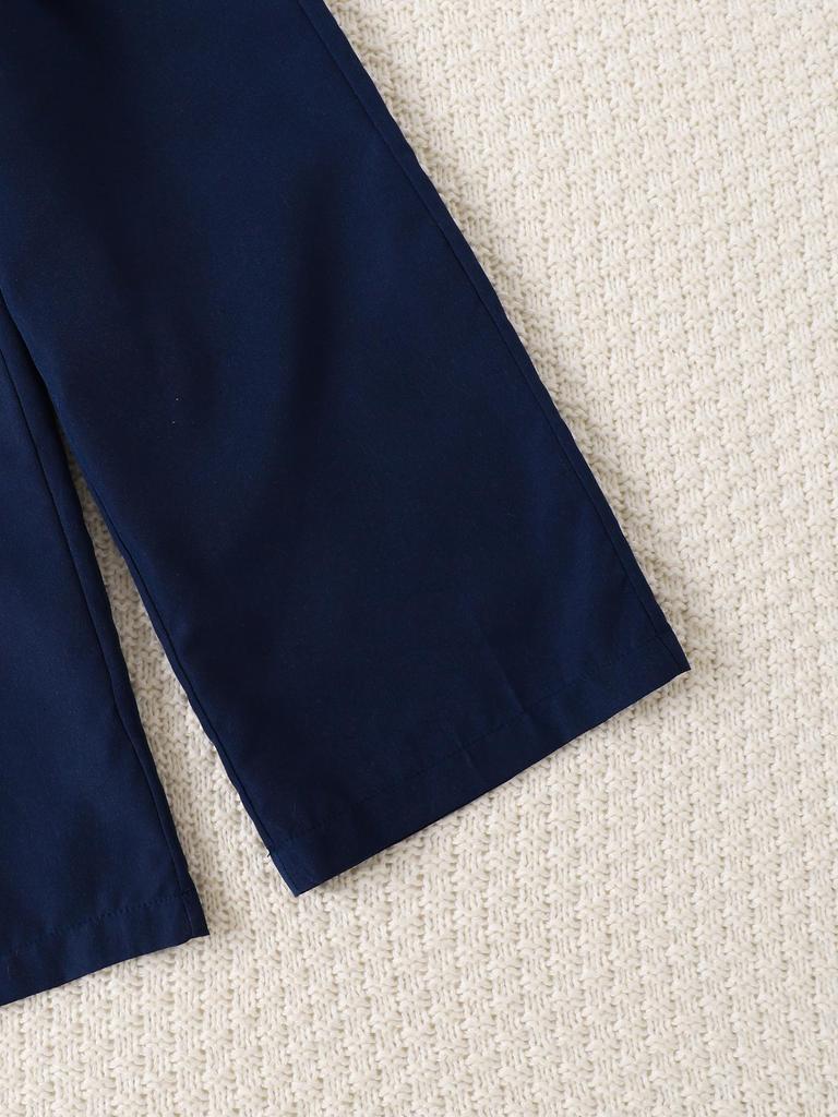British Style Girls' Three-Piece Suit: Dark Blue Vest, White Long-Sleeve Shirt, Dress Pants