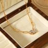 Women's Teardrop Square Zircon Necklace, Titanium Steel Light Luxury Clavicle Chain Accessory