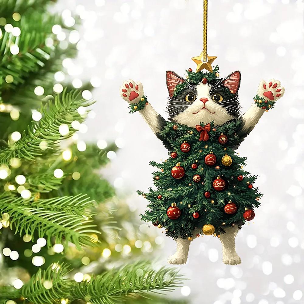 Christmas Cat Pendant Halloween Cartoon Animal Christmas 2D Acrylic Xmas Tree Ornaments 2025 New Year Home Decor