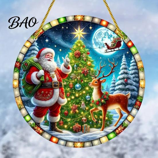 Xmas Tree Hanging Charms Christmas Ornaments, Acrylic Festive Pendants with Lanyard for Ornaments Holiday Party Home Decoration, Indoor Scene