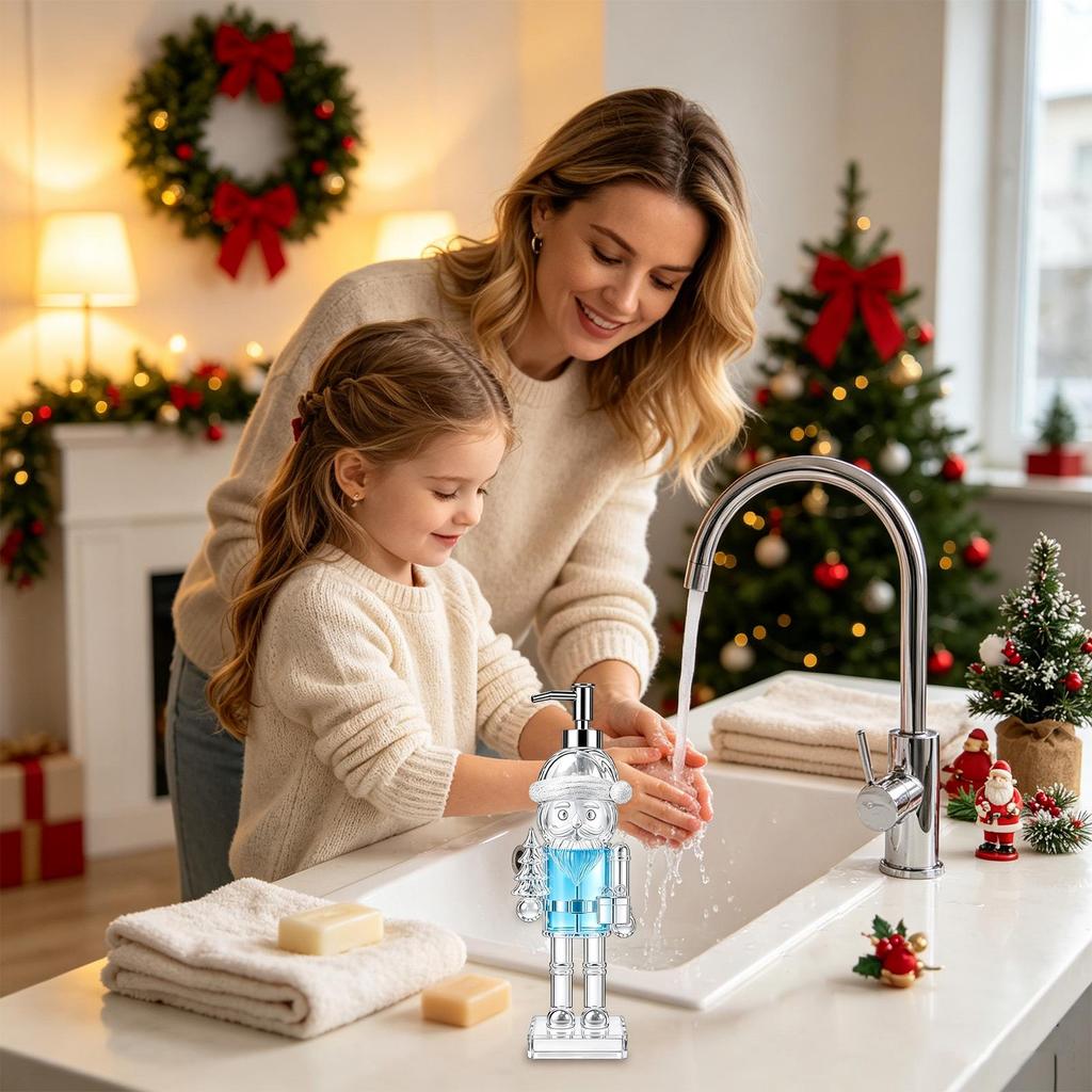 Christmas Character Shaped Soap Dispenser Acrylic Clear Refillable Reusable Christmas Nutcracker Sink Soap Dispenser Bottle