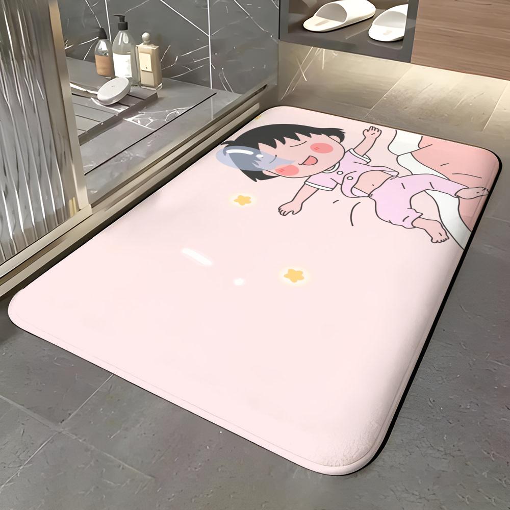 anime C-Chibi Maruko-chan Floor Mat Soft Flannel Entrance Door Mat Non Slip Absorbent Bathroom Bedroom Floor Rug
