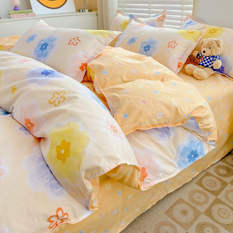 Watercolor Flower Duvet Cover Cotton Cartoon Bunny Comforter Cover Lovely Farm Animal Rabbit Bedding Set for Girly Bedroom Decor