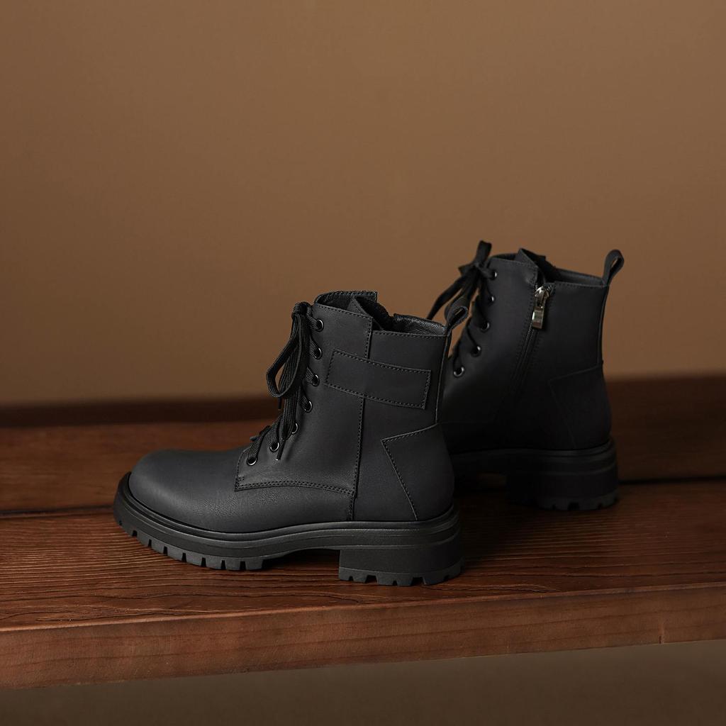 Krazing Pot Cow Skin Winter Round Toe Western Boots Med Heels Lace Up Women British School Ankle Boots