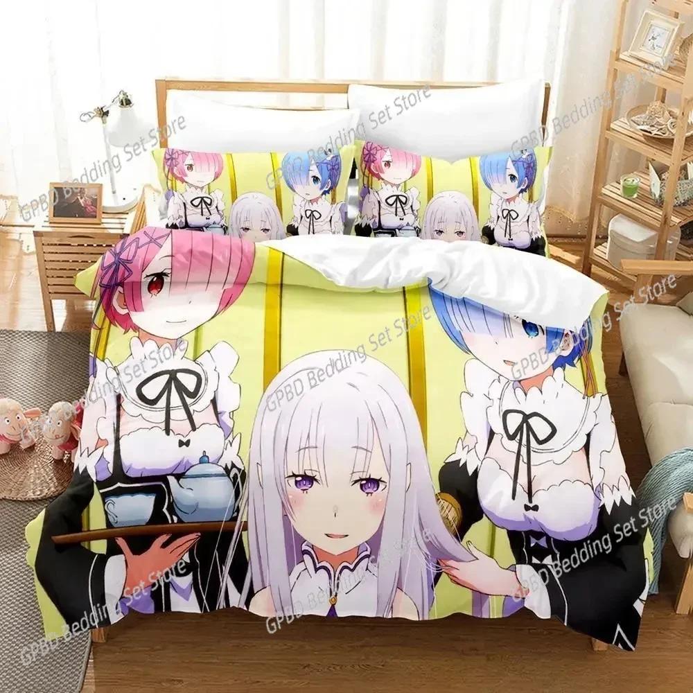 New 3D Print Re Zero Rem Ram Bedding Set Single Twin Double Queen King Cal King Size Bed Linen Set