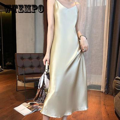 Sexy A-Linie Rock weibliche lange Pyjamas Rock Frühling und Sommer koreanischen Stil Temperament Satin Satin Kleid