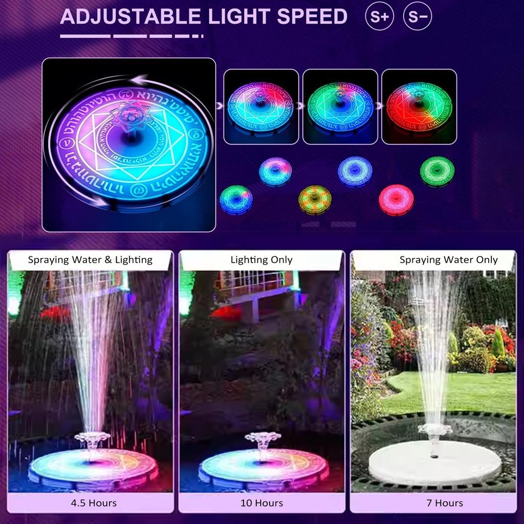 Solar Fountain Light with Remote Control Colorful LED Light Outdoor Solar Bird Bath Fountains for Aquarium Garden Pond