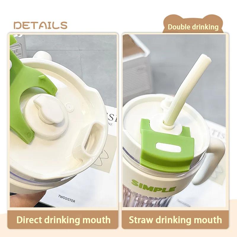Bouteille d'eau en plastique rayée de 920 ml avec paille, tasse à café avec couvercle pour voyage, tasse à eau, thé au lait, tasse à café avec poignée, sans BPA