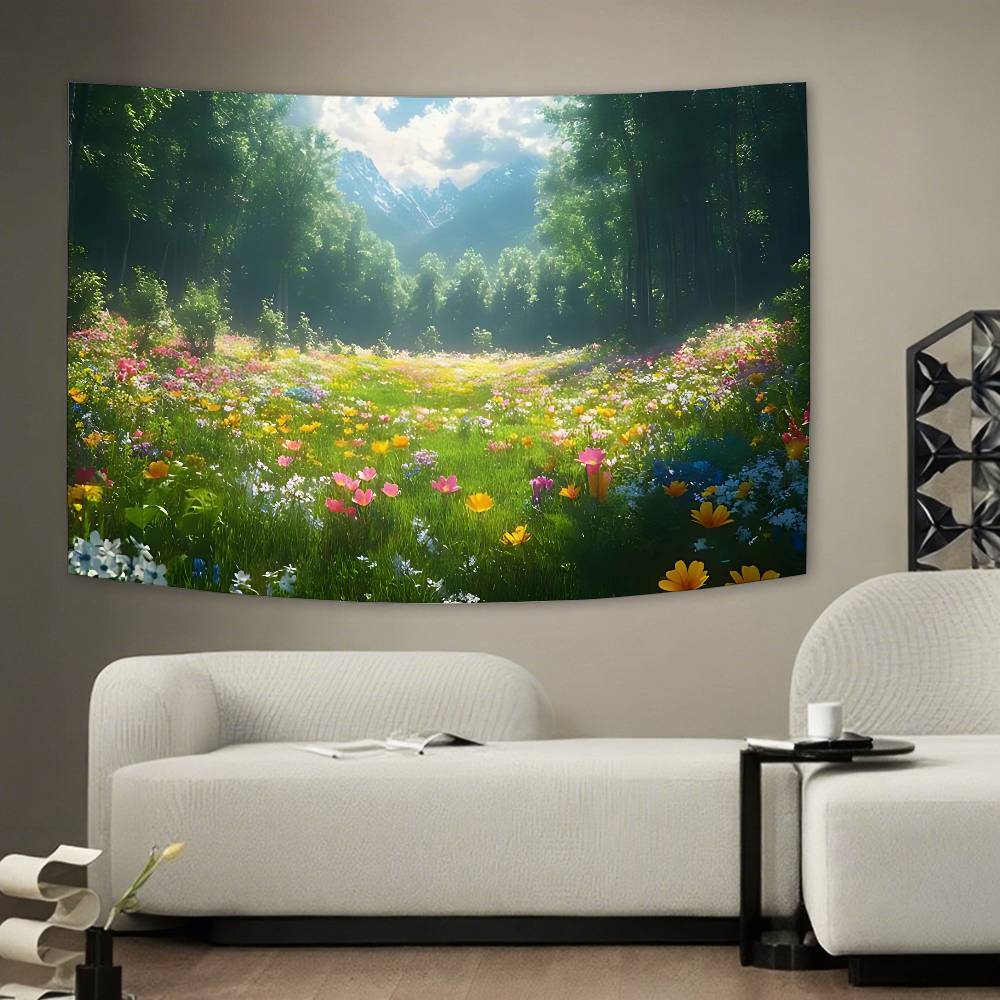 Flower Field Tapestry Wall Hanging Tapestry Art Deco Style Blanket Curtain Home Bedroom Living Room Decoration