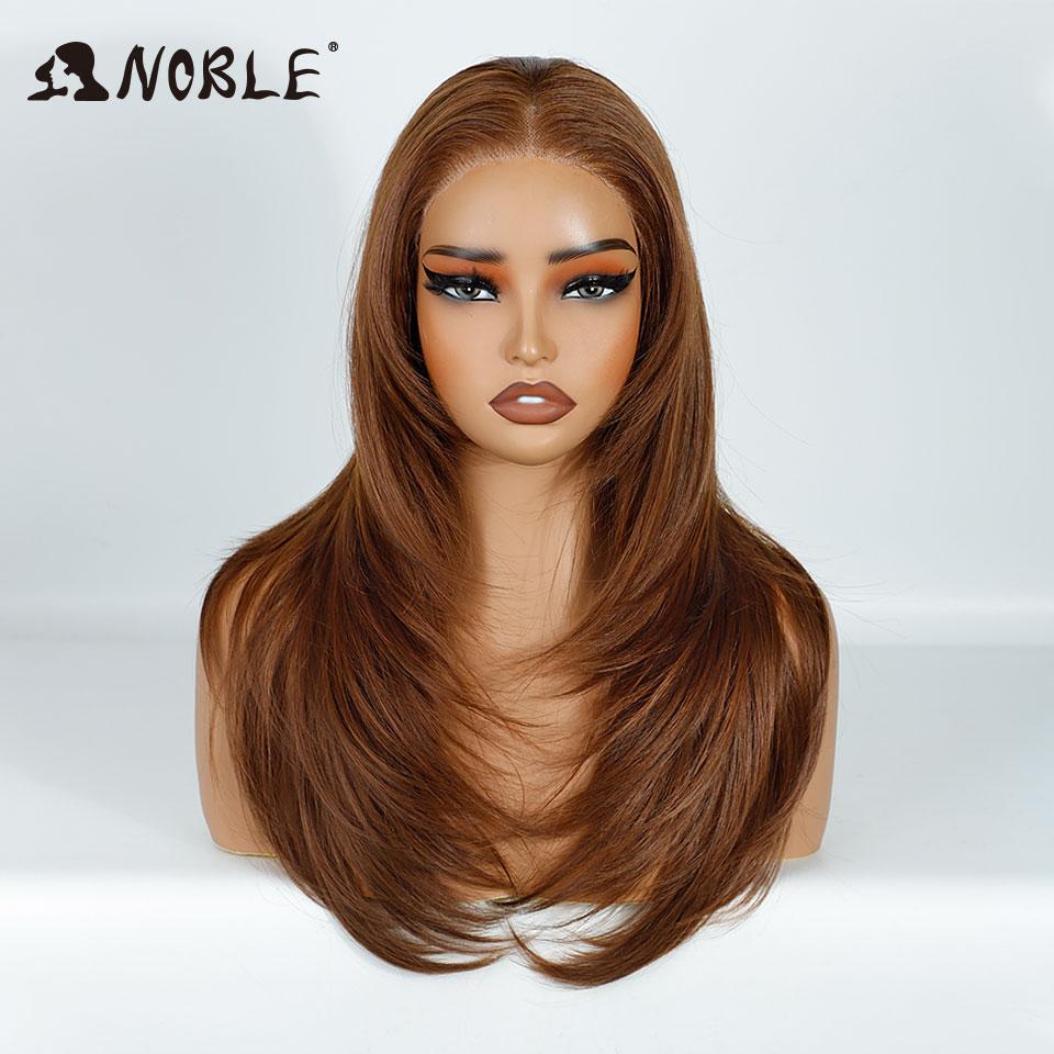 Elegantní syntetické paruky s krajkou vpředu pro ženy 13x3 Rovná krajková paruka Předvytrhaná vrstvená paruka Ombre blond hnědá bílá Cosplay paruka