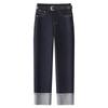 Women's Dark Blue Slim-Fit High-Waisted Cigarette Jeans - 2025 Spring/Autumn Style