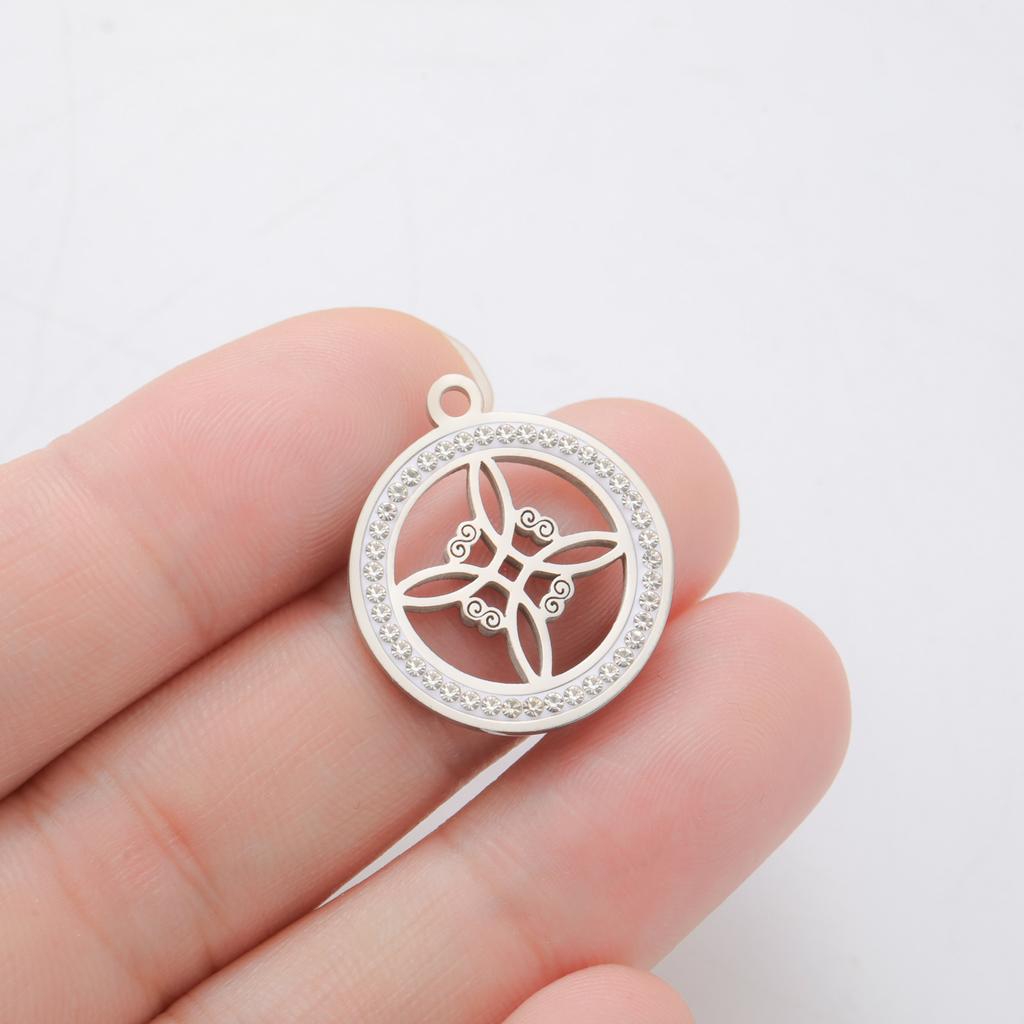 Teamer Irish Witch Knot Clear Zircon Round Pendant for Jewelry Making Necklace DIY Stainless Steel Celtics Knot Charm Wholesale