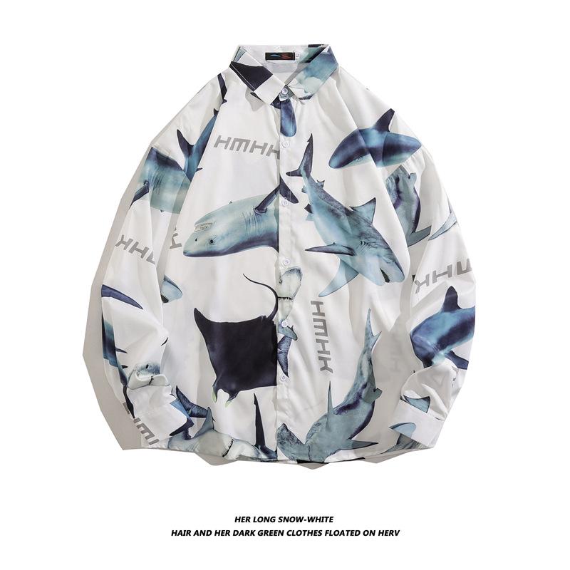 Men's Long-Sleeve Loose-Fit Shirt - Autumn/Summer Korean Style with Trendy Hong Kong Ins Print