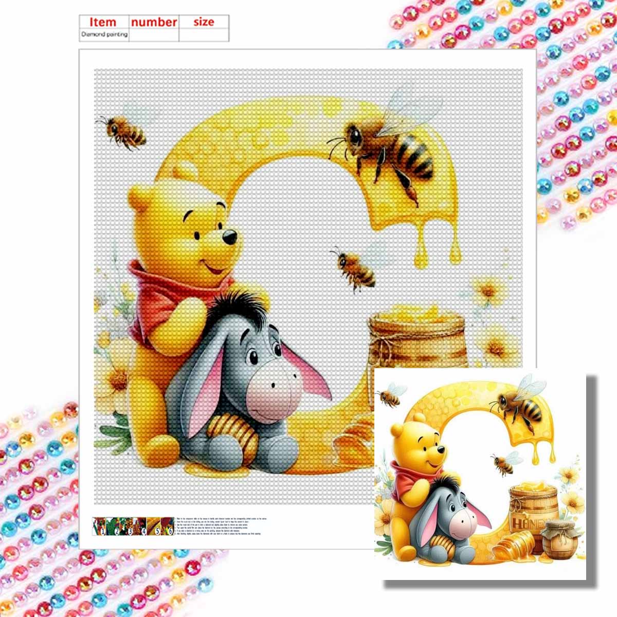 

DIY Diamond Painting Round Diamond The Letters C In Vini and Eeyore Full Diamond Mosaic Home Decoration Painting Cross Stitch Kit Round 20x20cm