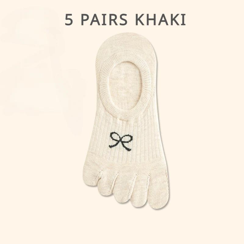 5 Paar Fünf-Zehen-Socken Damen Anti-Rutsch Baumwolle Zehensocken mit separaten Zehen Sport Sommer Dünne Slipper-Socken