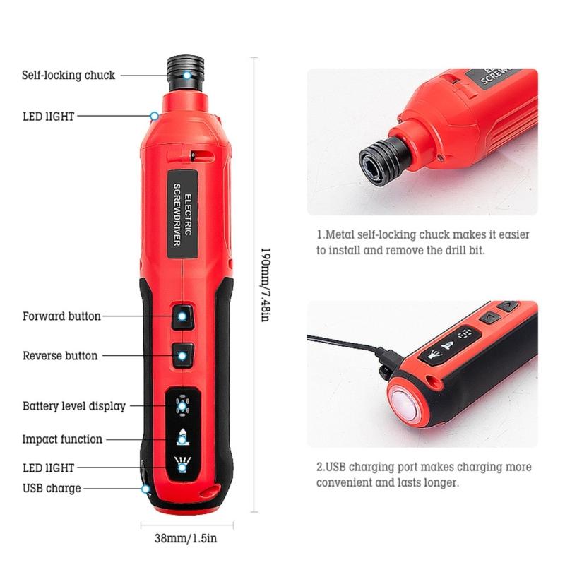 Fast Charging Mini Electric Screwdriver 20Nm 3.6V Rechargeable Cordless Power Tool for Household Repairs and Assembly