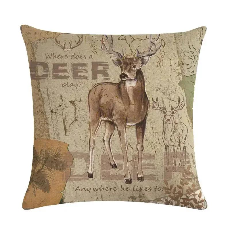 45x45cm Animal Polyester Cushion Cover Bear Pillowcase Wolf Owl Fox Moose Deer Elk Vintage Throw Pillow Cover