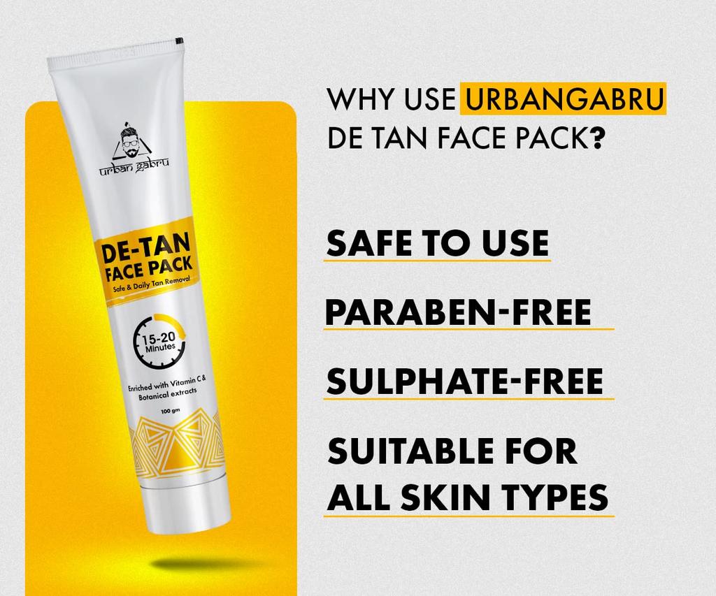 UrbanGabru De-tan Face Pack with Vitamin C & Aloe Vera Extracts | Tan Removal In 10 Mins | Brings Back Natural Color (100 Gm)