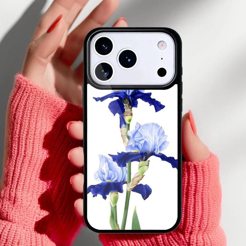 Blue Iris Flower Phone Case for iPhone 17 16 15 14 13 Pro Max Back Cover for 12 11 Pro Coque